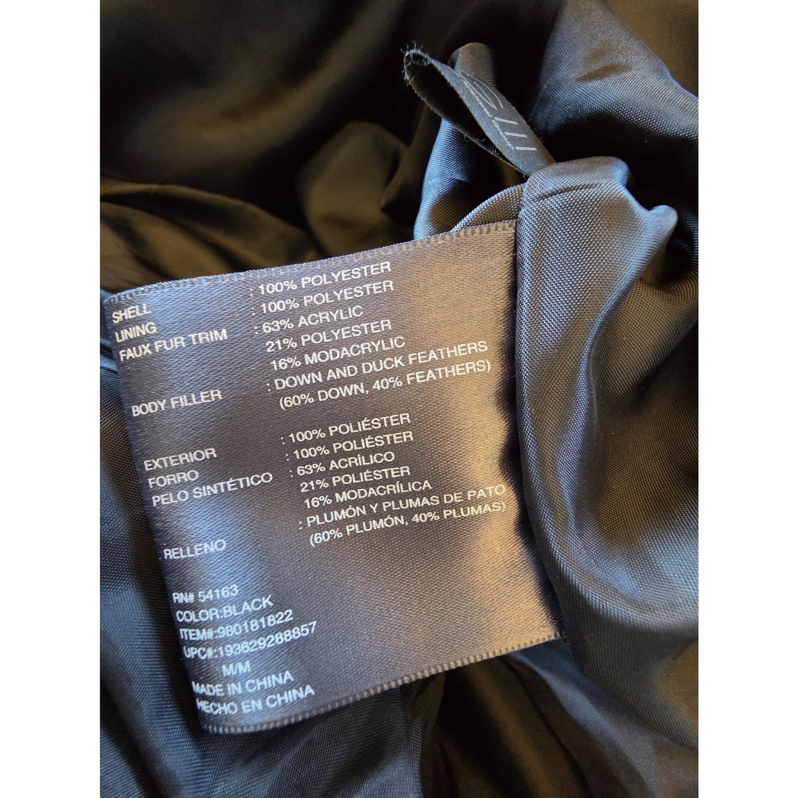 Kenneth Cole Reaction Black Down Puffer Coat Faux Fur Hood Medium M
