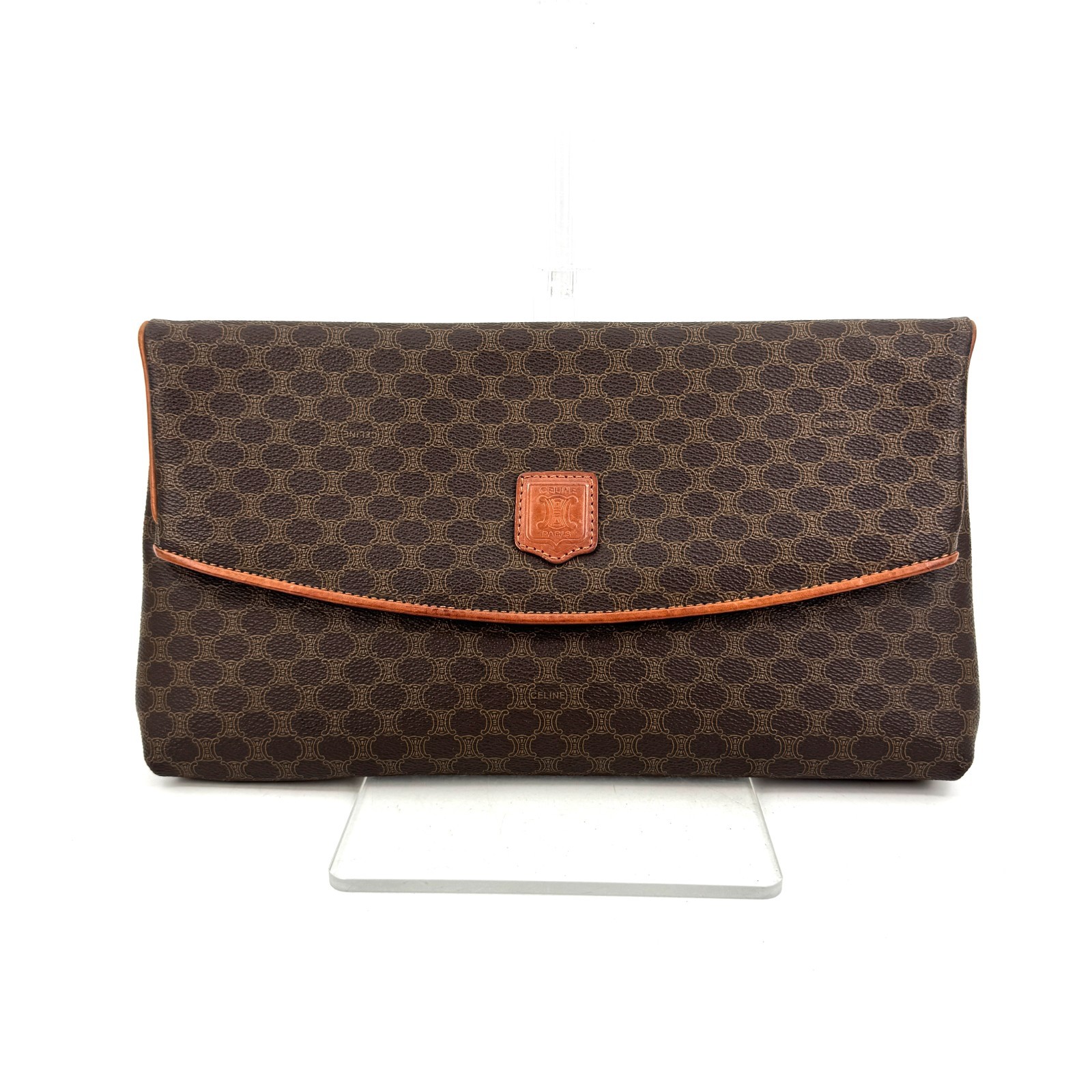 Vintage CELINE Macadam Flap clutch Bag Purse Pouch Brown