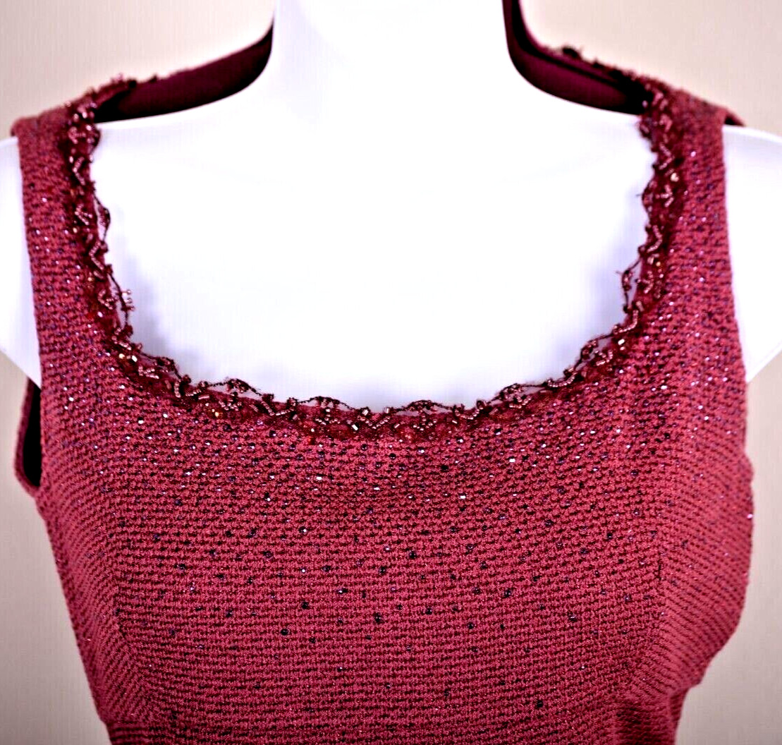 ST JOHN Womens Knit Tweed Pink Studs Crystal Beads Trim Shimmer Dress Sz 6