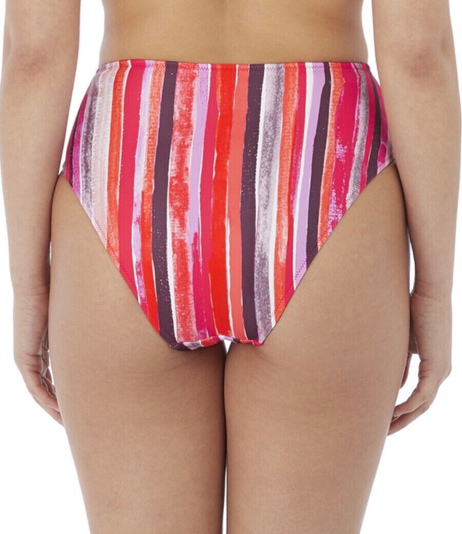Freya Bali Bay Bikini Brief Summer Multi Stripe Size S 10 12 High Waist 6787 New