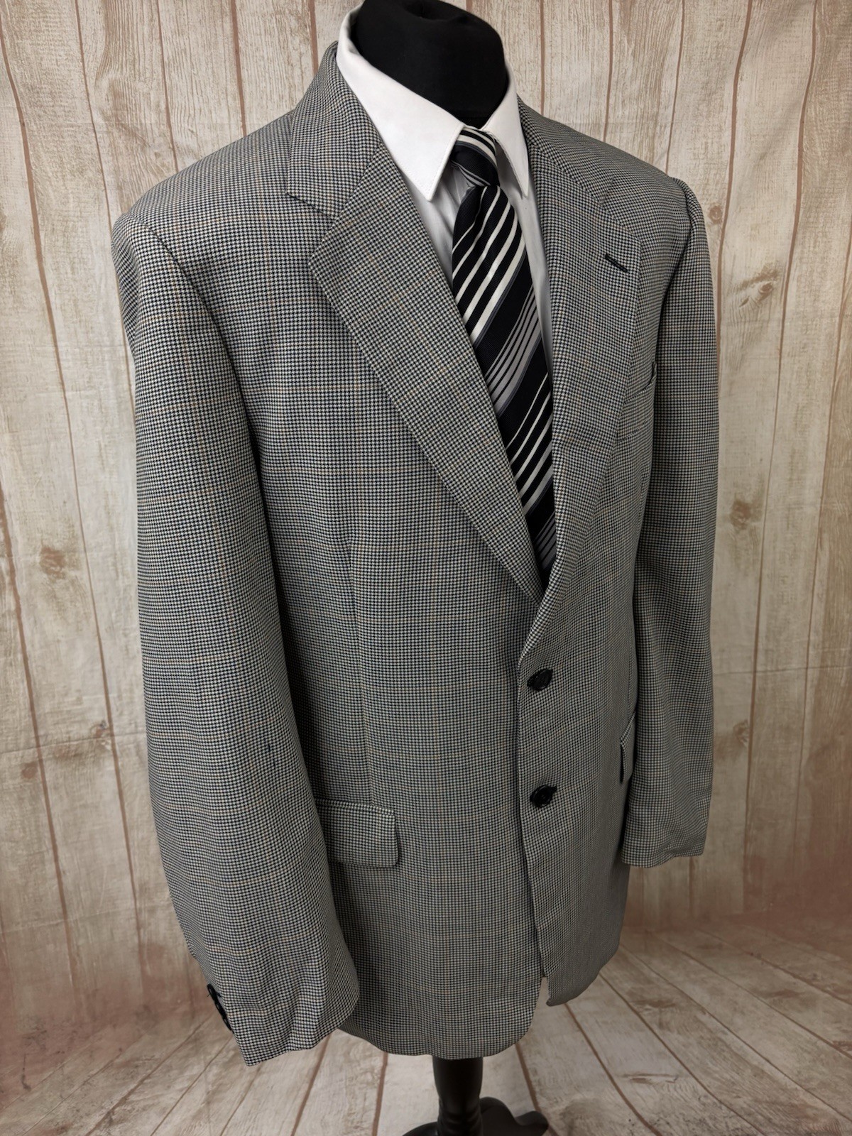 Mens 44 46 LONG Wool Blazer Jacket M&S St Michael Vintage Tweed Check Houndstoot