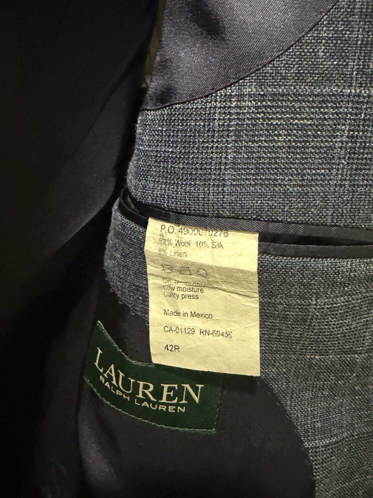 Polo Ralph Lauren Men Suit Blazer Coat Jacket Size 42R Wool/Linen/Silk Navy Blue