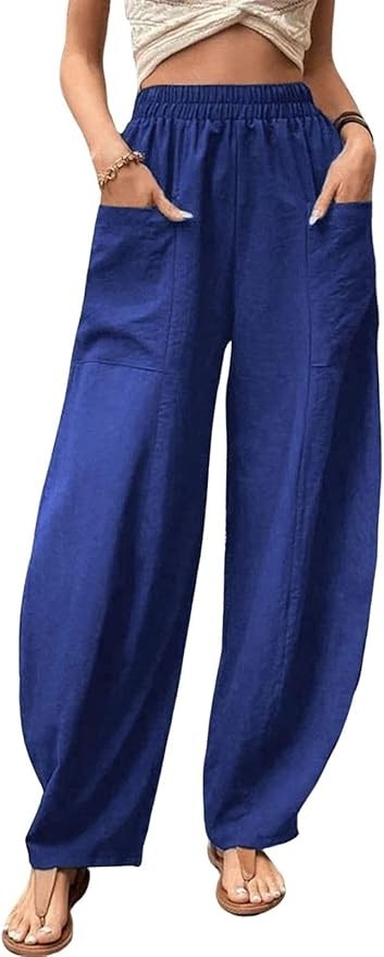 Casual Elastic Waist Harem Pants Women with Pockets Summer Barrel Pants Palazzo