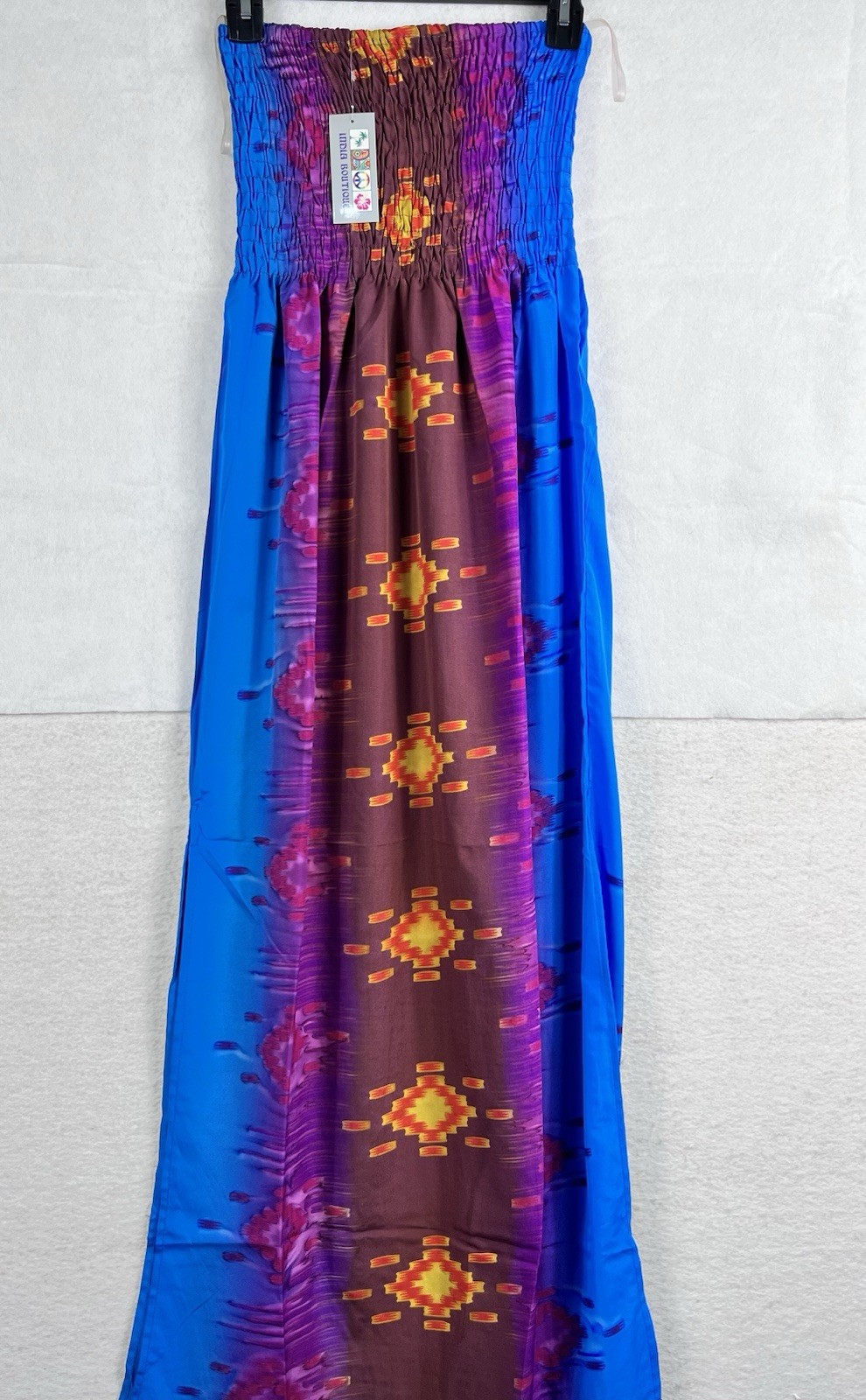 India Boutique Boho Maxi Dress Tube Top Sundress Free Size Southwest Ikat Print