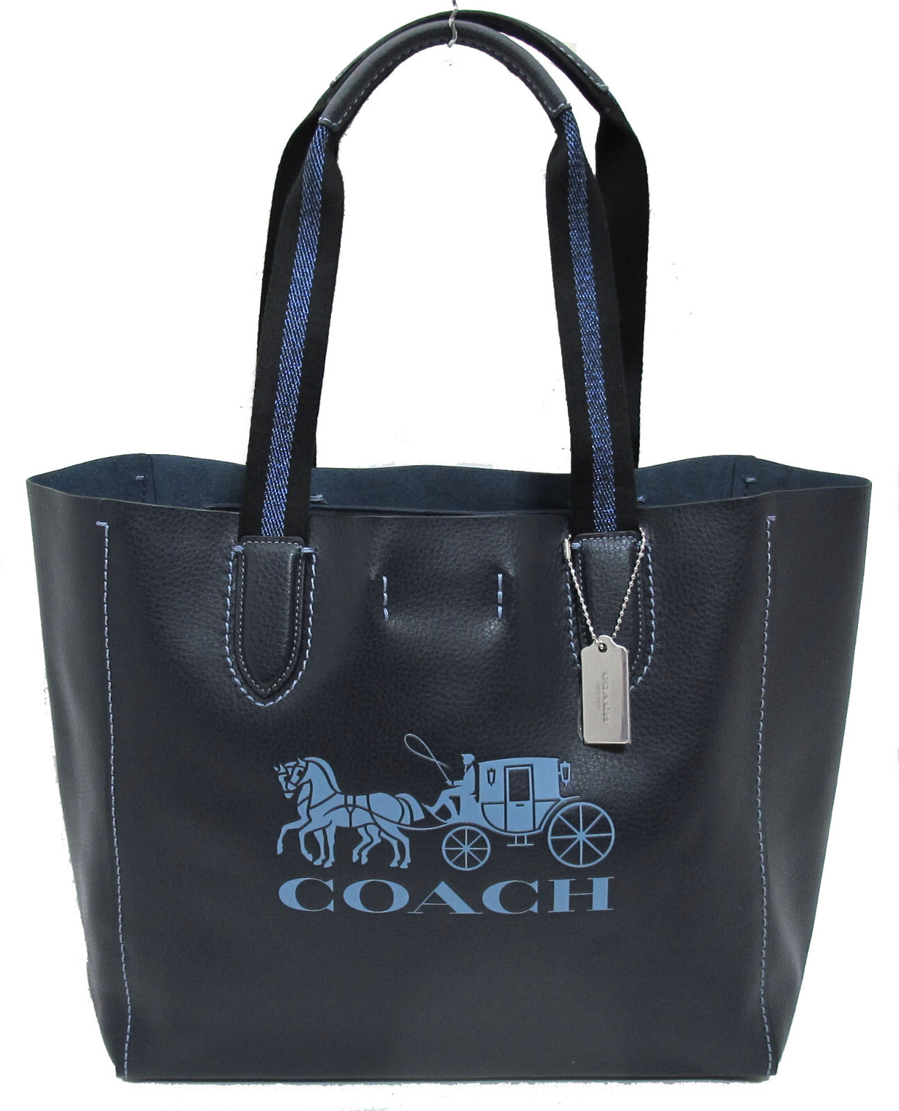 NEW Authentic COACH Embossed Horse & Carriage Leather Derby Tote Midnight Navy