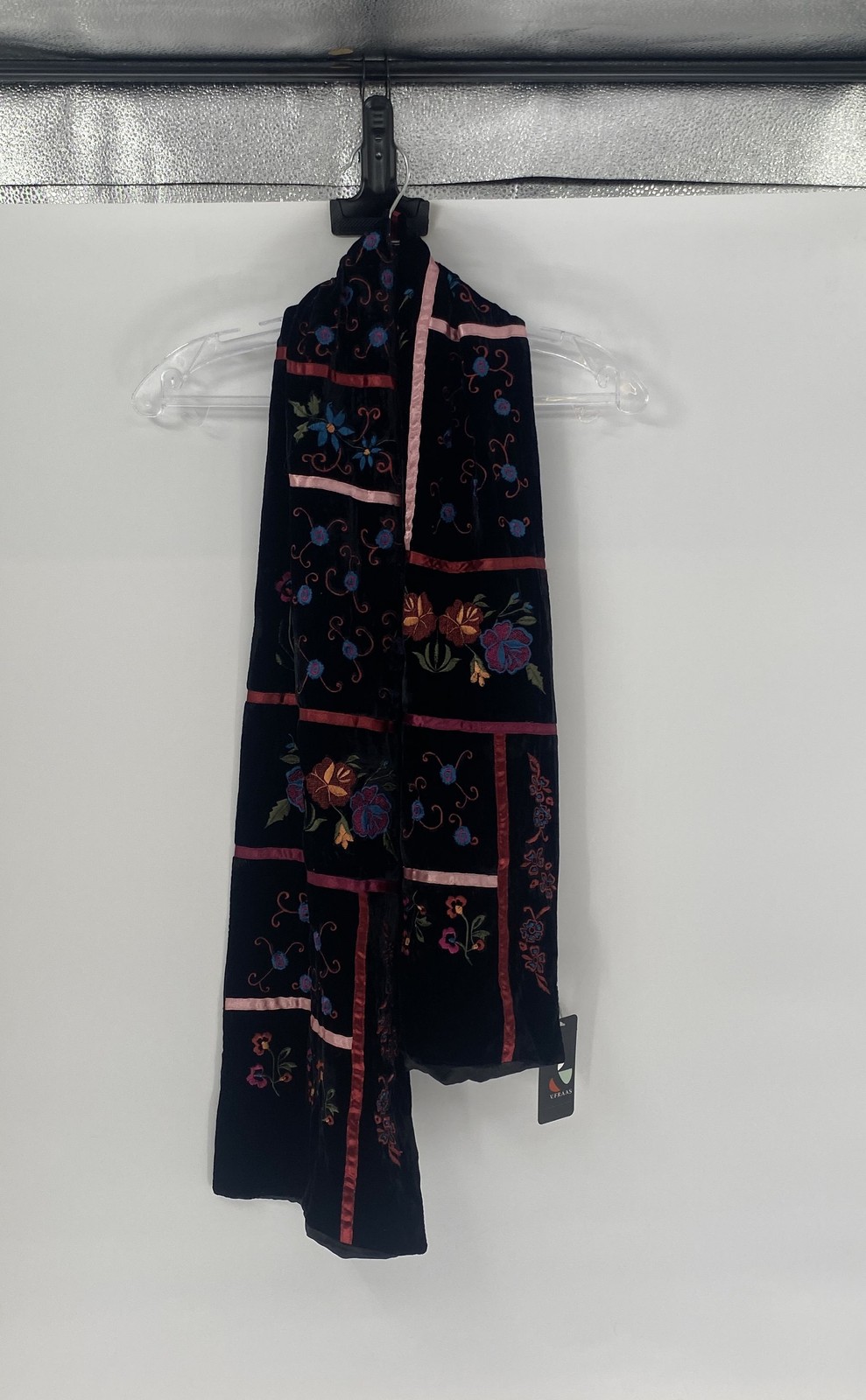Vintage V.Fraas Womens Multicolor Floral Velvet Neck Warmer Rectangle Scarf