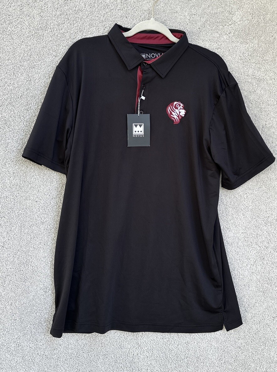 Novus Shirt Mens Large NWT Black Polo shirt with Red Lion Mens Large