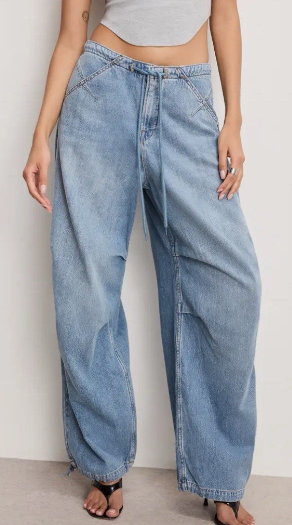 GOOD AMERICAN LITE LINEN DENIM PARACHUTE PANTS INDIGO794 Size 14/32 NEW