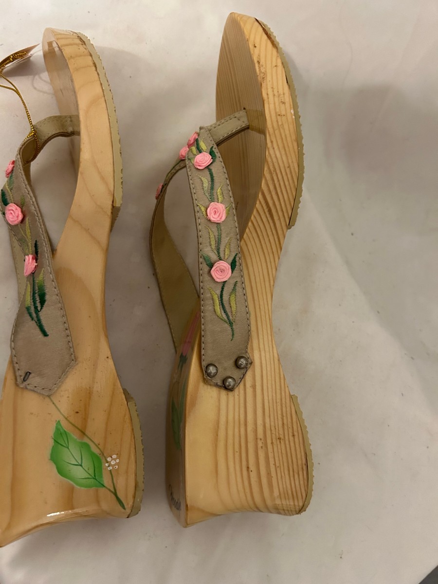 Woodies Floral Painted Wood Platform Sandals