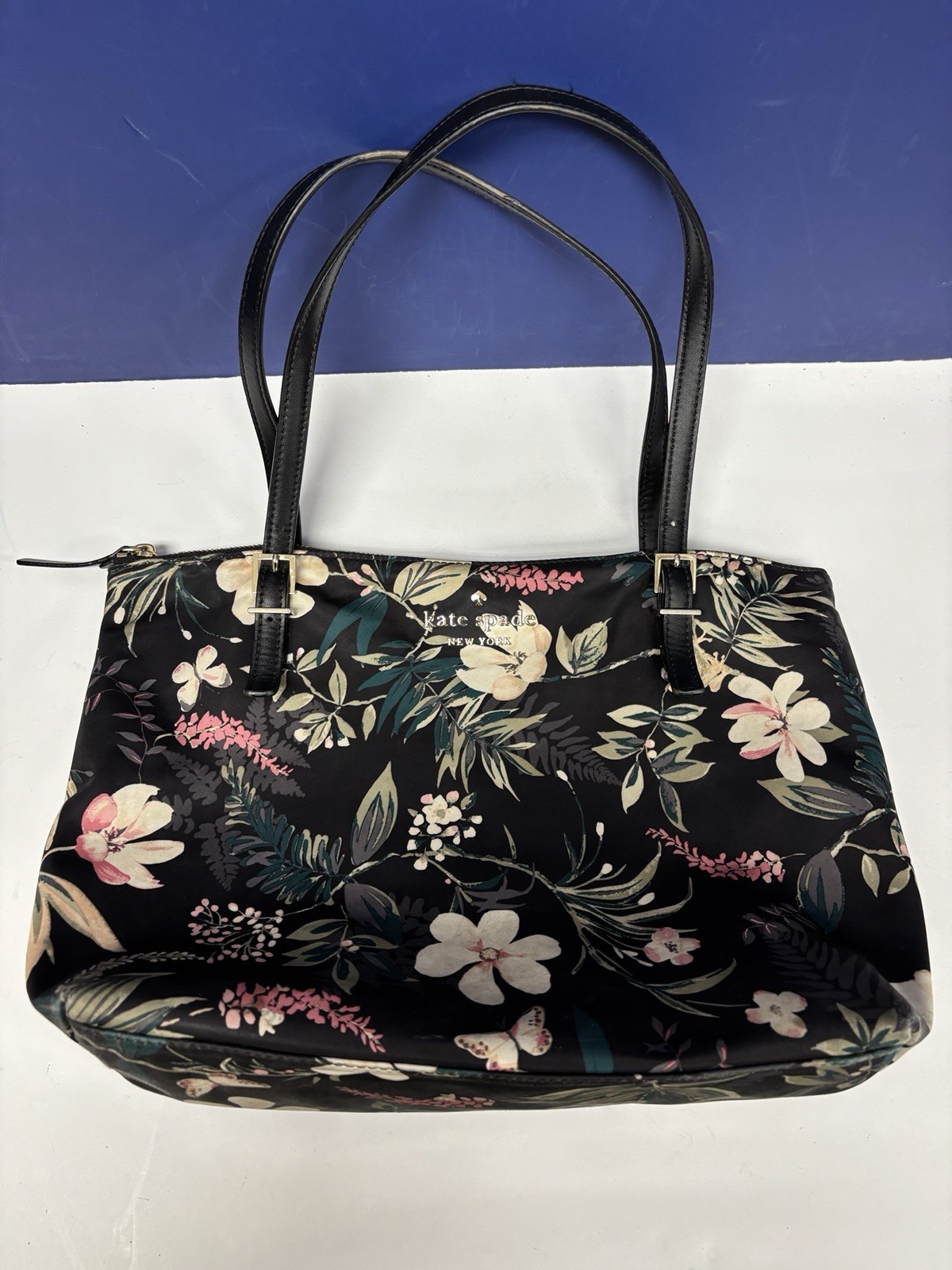 Kate Spade Black And Floral Purse, 16 x 10.5 inches