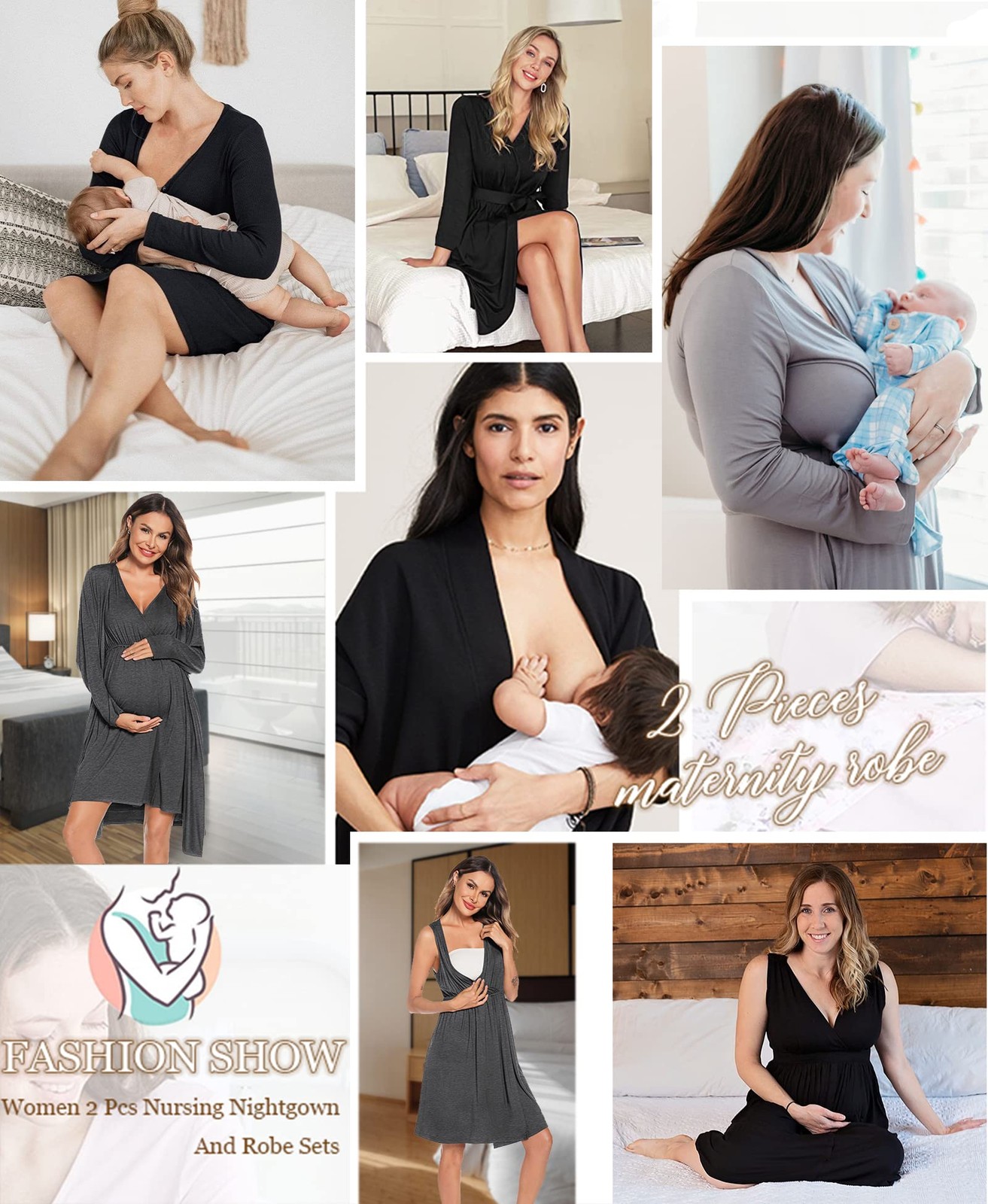 Maternity Nursing Gown and Robe Set 3 in 1 Labor Delivery Nursing Nightgown f…