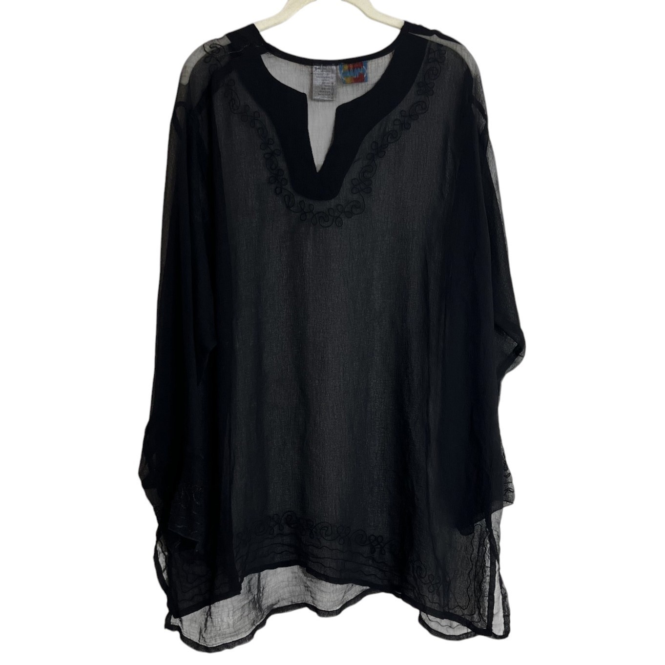 Sand N Sun Womens Swim Cover Up Size 1X Sheer Embroidered Black