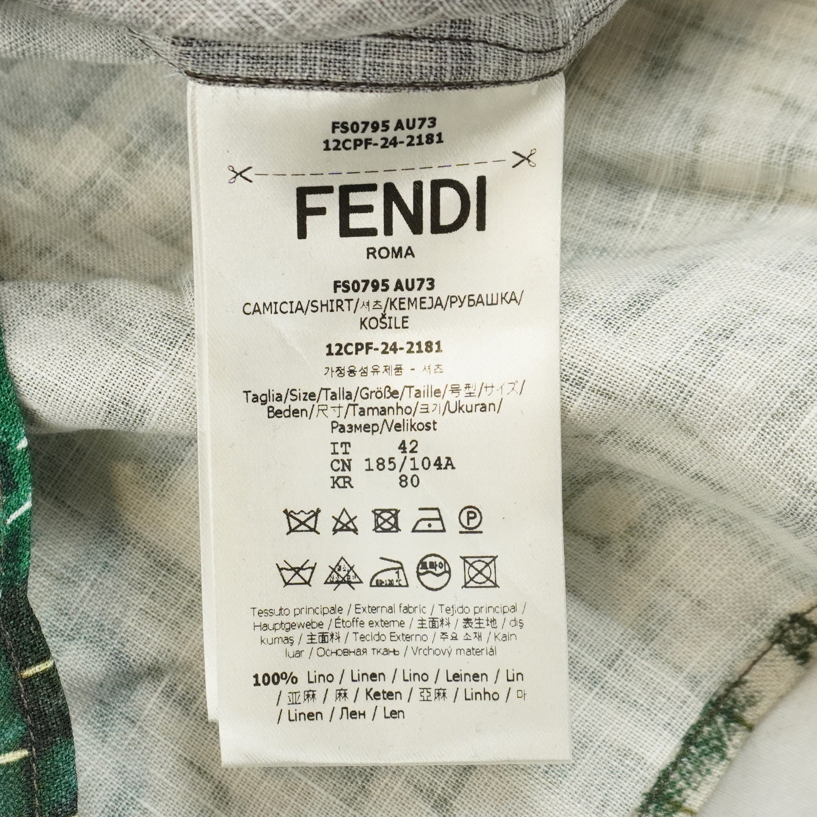 Fendi FF Patch Button-Up Linen Shirt In Pecan And Jungle – Men’s Size EU 42