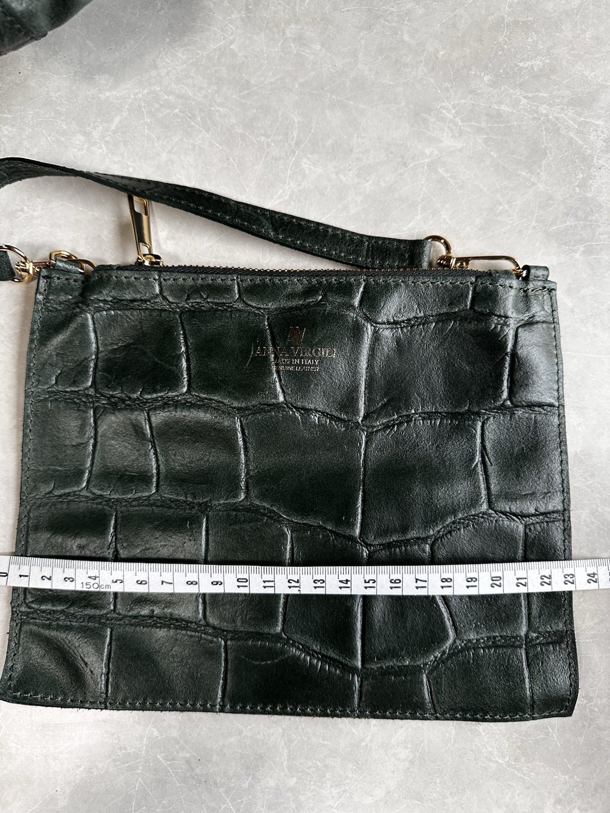 Anna Virgili Italy Green Crocodile Embossed Leather Handbag Shoulder Bag Set