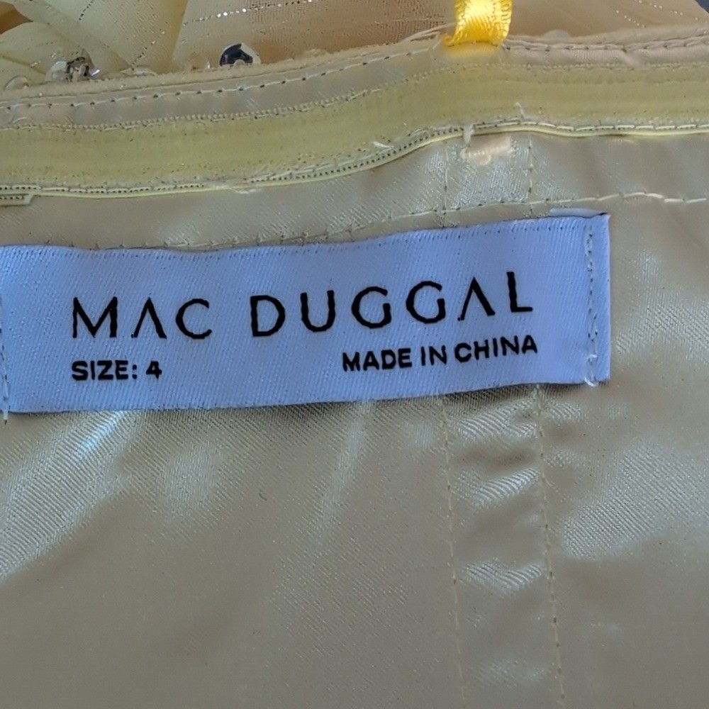 NWT MAC DUGGAL Beaded Strapless Chiffon High Low Evening Dress Lemon 68096 SZ 4
