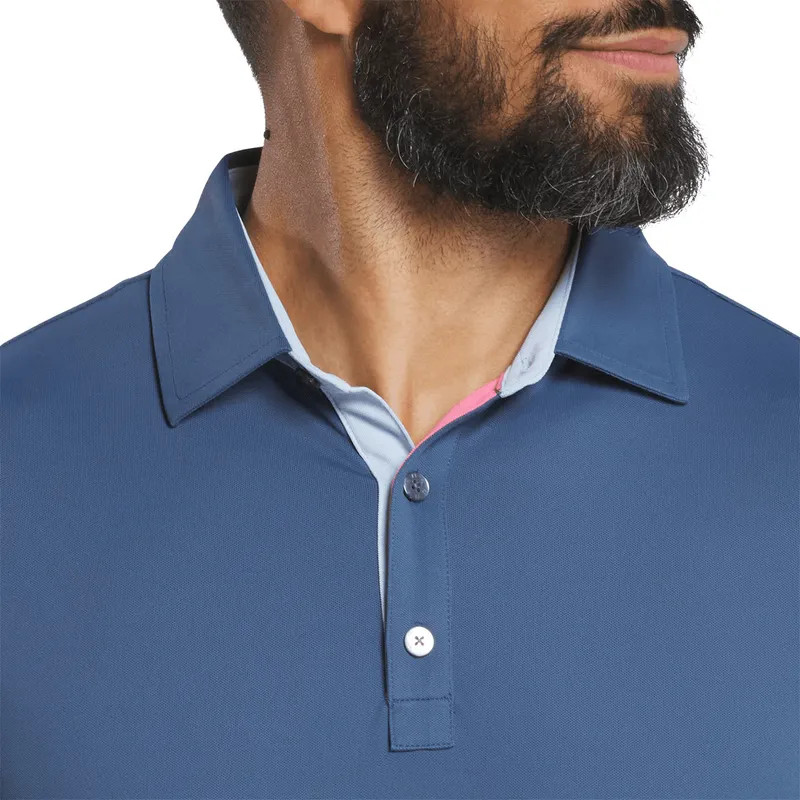 NEW MENS FOOTJOY S/S SOLID PIQUE w/ TRIM POLO GOLF SHIRT, DARK DENIM, PICK SIZE