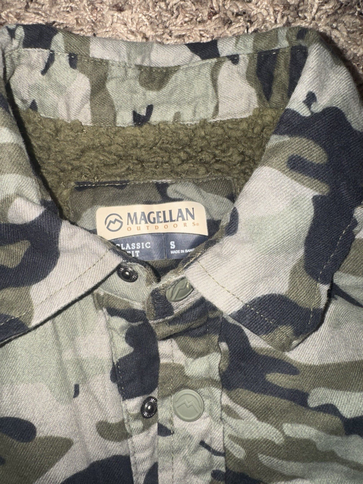 Magellan Classic Fit Camo Jacket (Size Small Men) Wool Lining Snap Button Front