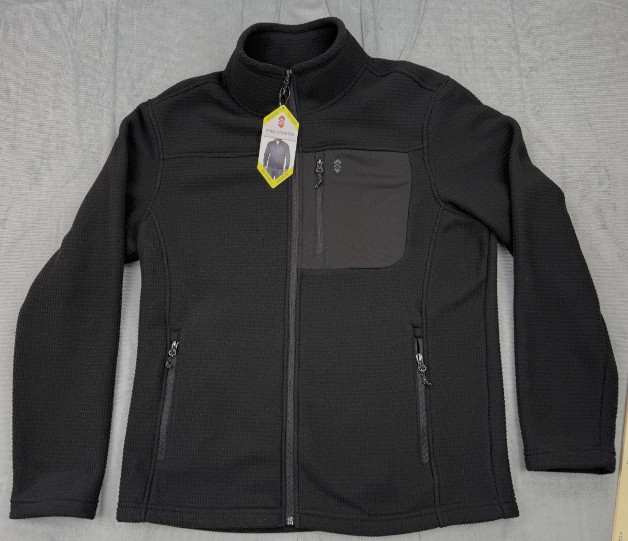 Free Country Jacket Men’s MEDIUM Black Fleece Full Zip Pocket 405-M08330S $80