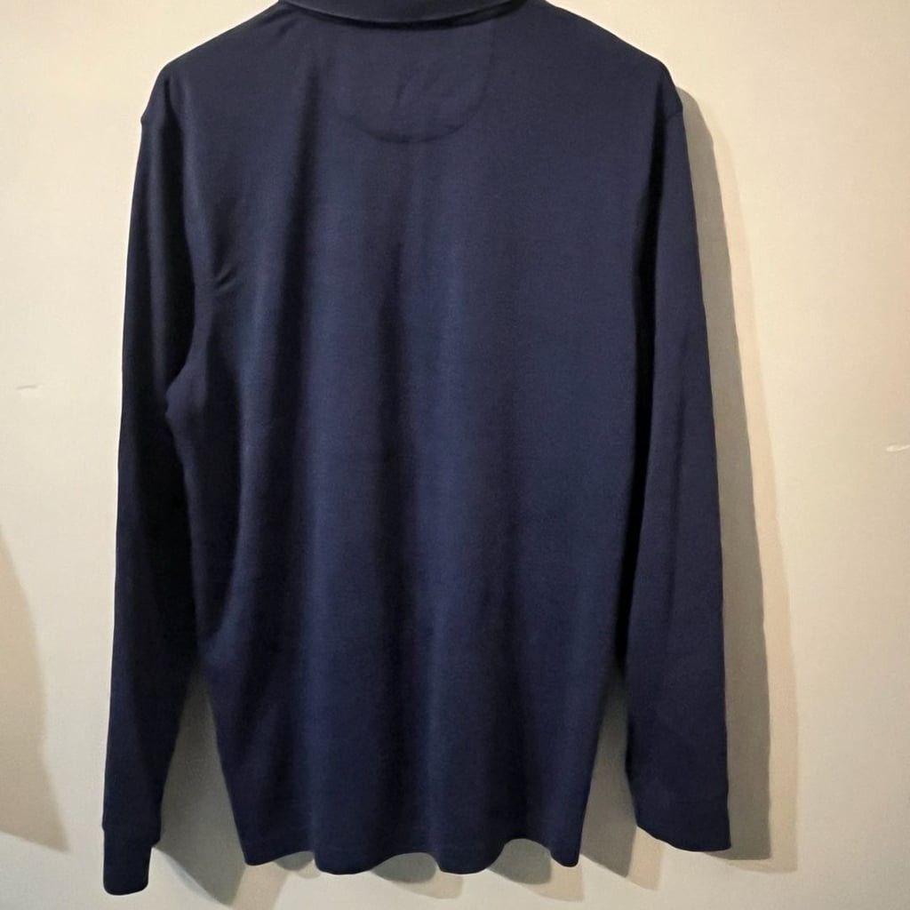Tasso Elba Supima Cotton Blend Long Sleeve Polo Shirt Blue Medium 010-0008