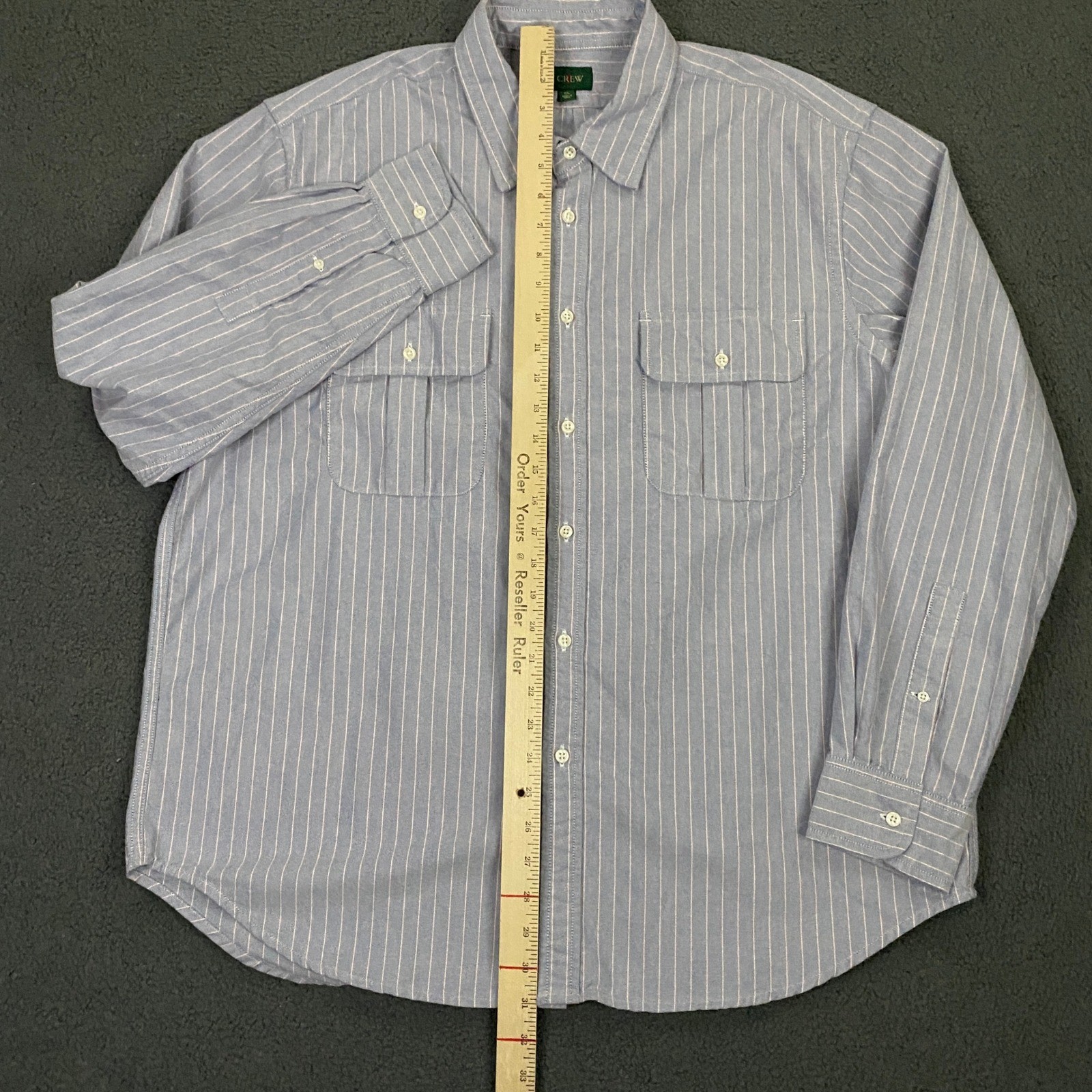 J.Crew Classic Oxford Two Pocket Workshirt Mens XL Striped Cloth Blue Button Up