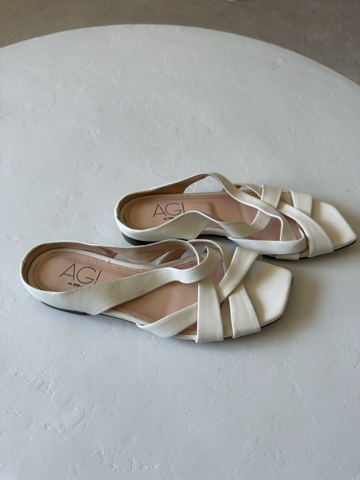 AGL Women’s Greta Leather Slide Flat Sandal Shoes EUR 38/US 8 Off White $398