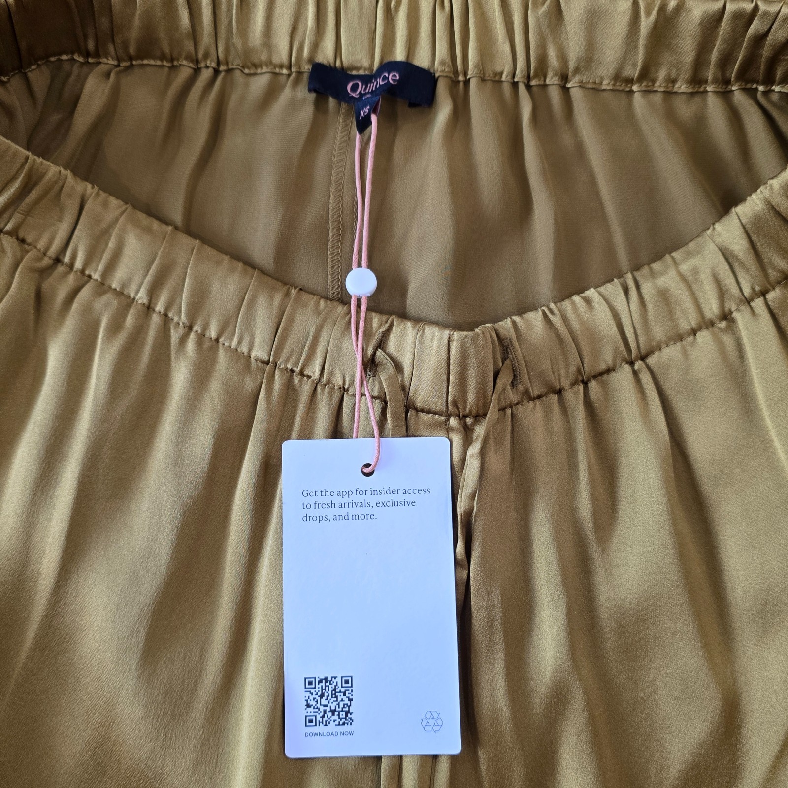 Quince 100% Washable Silk Drawstring Wide Leg Pants Mineral Yellow XS Pocket