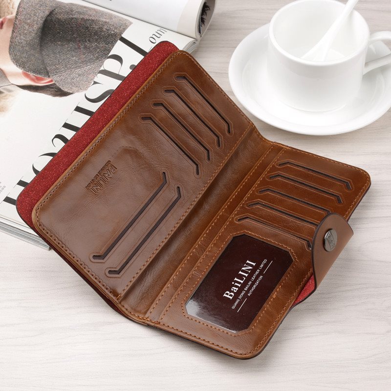 Men’s Leather Wallet Bifold ID Card Holder Checkbook Long Clutch Billfold Purse