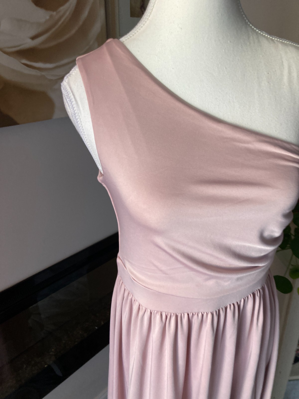 Lyaner Maxi Dress Womens Medium One Shoulder Ruched Powder Pink Front Slit