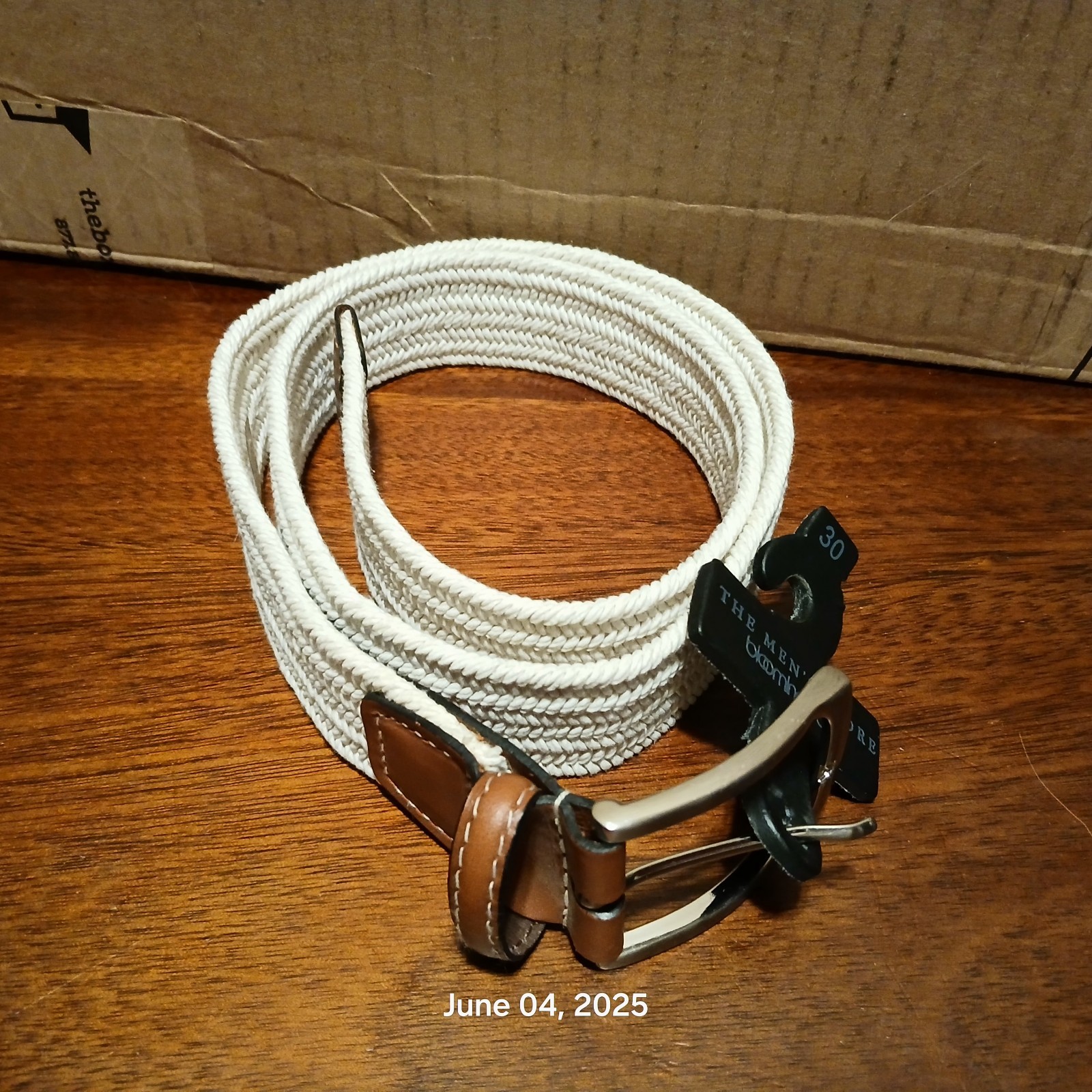The Mens Store At Bloomingdales Stretch Braided Belt White, Sz 30, Cowhide.