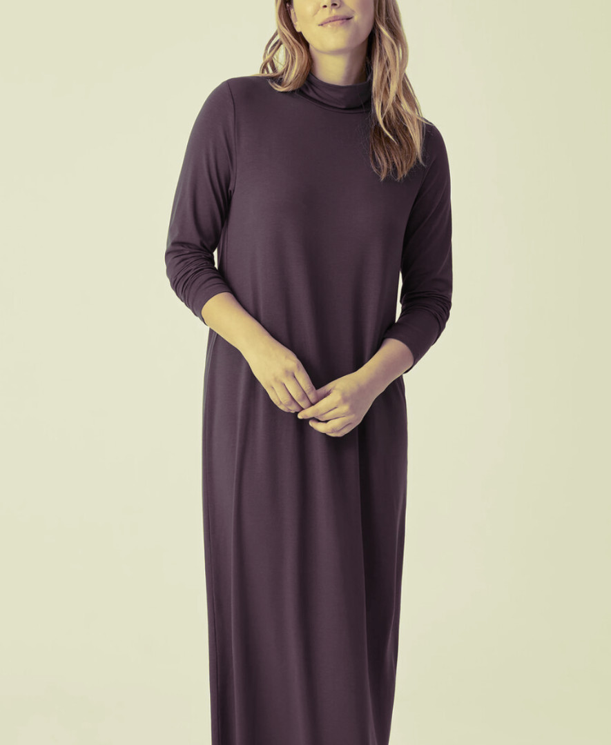 Eileen Fisher Cassis Fine Jersey Turtleneck Long Sleeve Full Length Dress Sz L