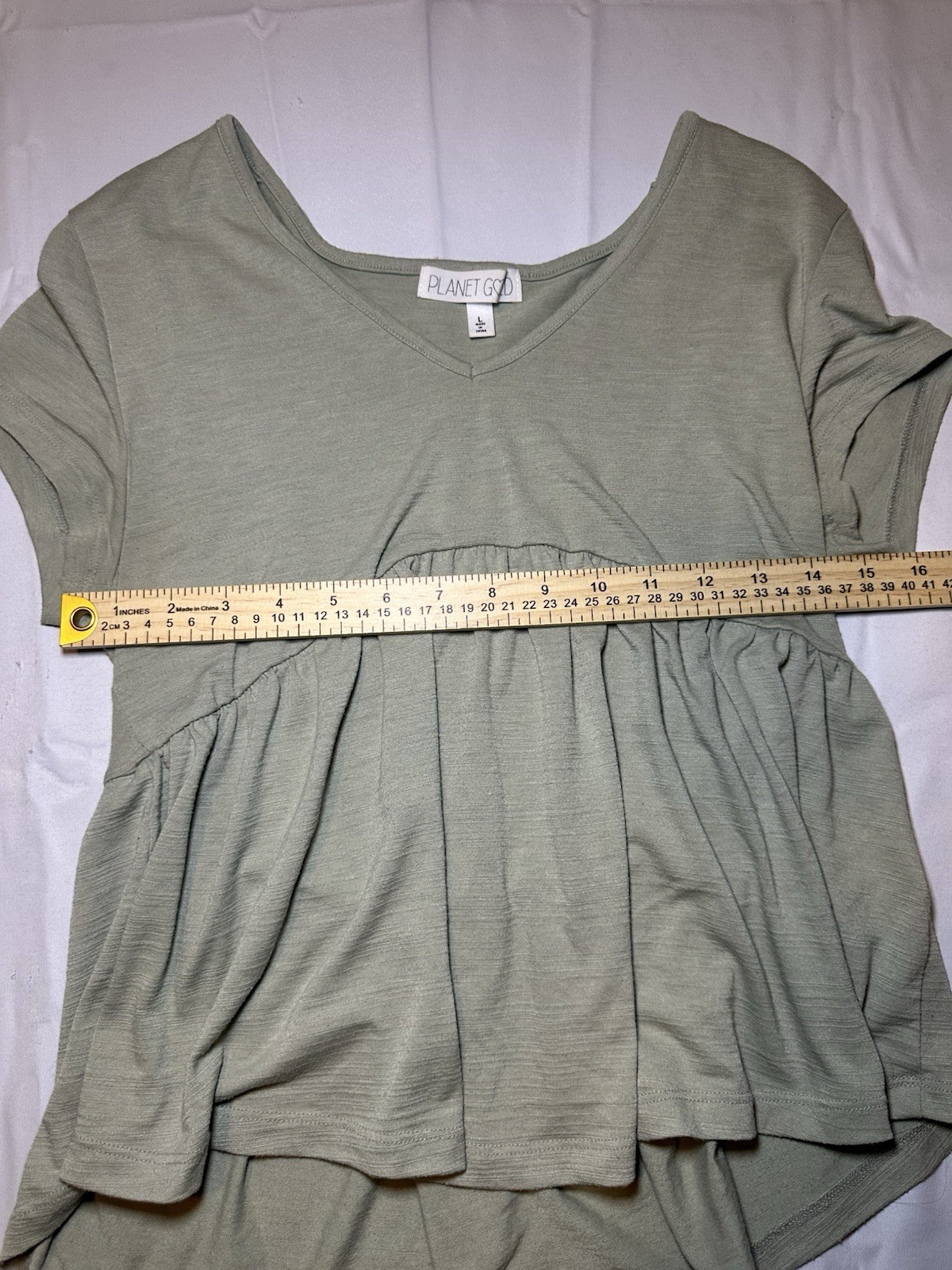 Planet Gold Sage Babydoll Peplum Top Cottagecore Boho Flowy Large Tee