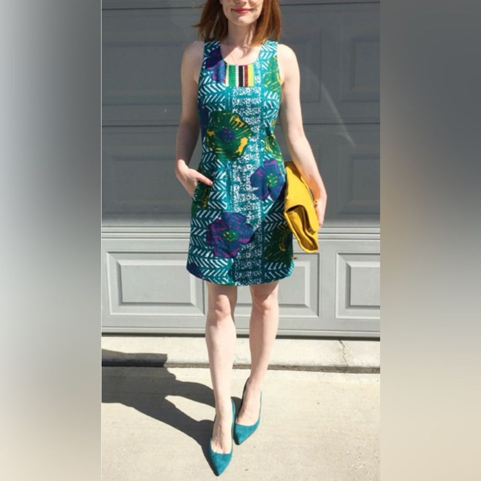Anthropologie Vanessa Virginia Teal Blue Green Floral Embroidered Dress SZ 10