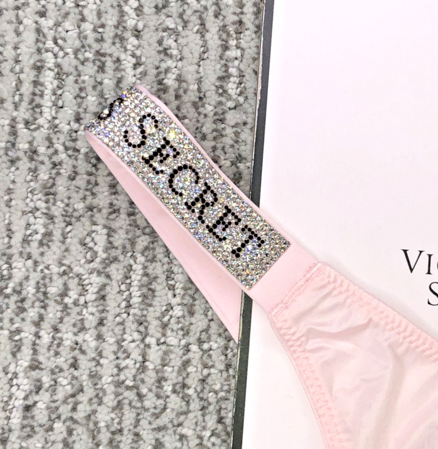 Victoria’s Secret Very Sexy NWT Medium Pink Spellout Shine Strap Thong Panty