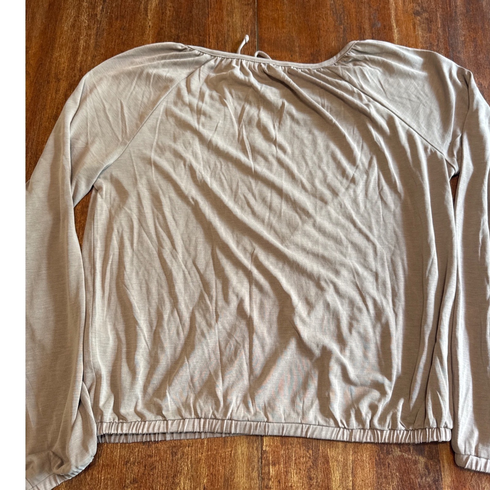 Lucky Brand Womens Long Sleeve Peasant Top Taupe Brown Elastic Hem Small NEW