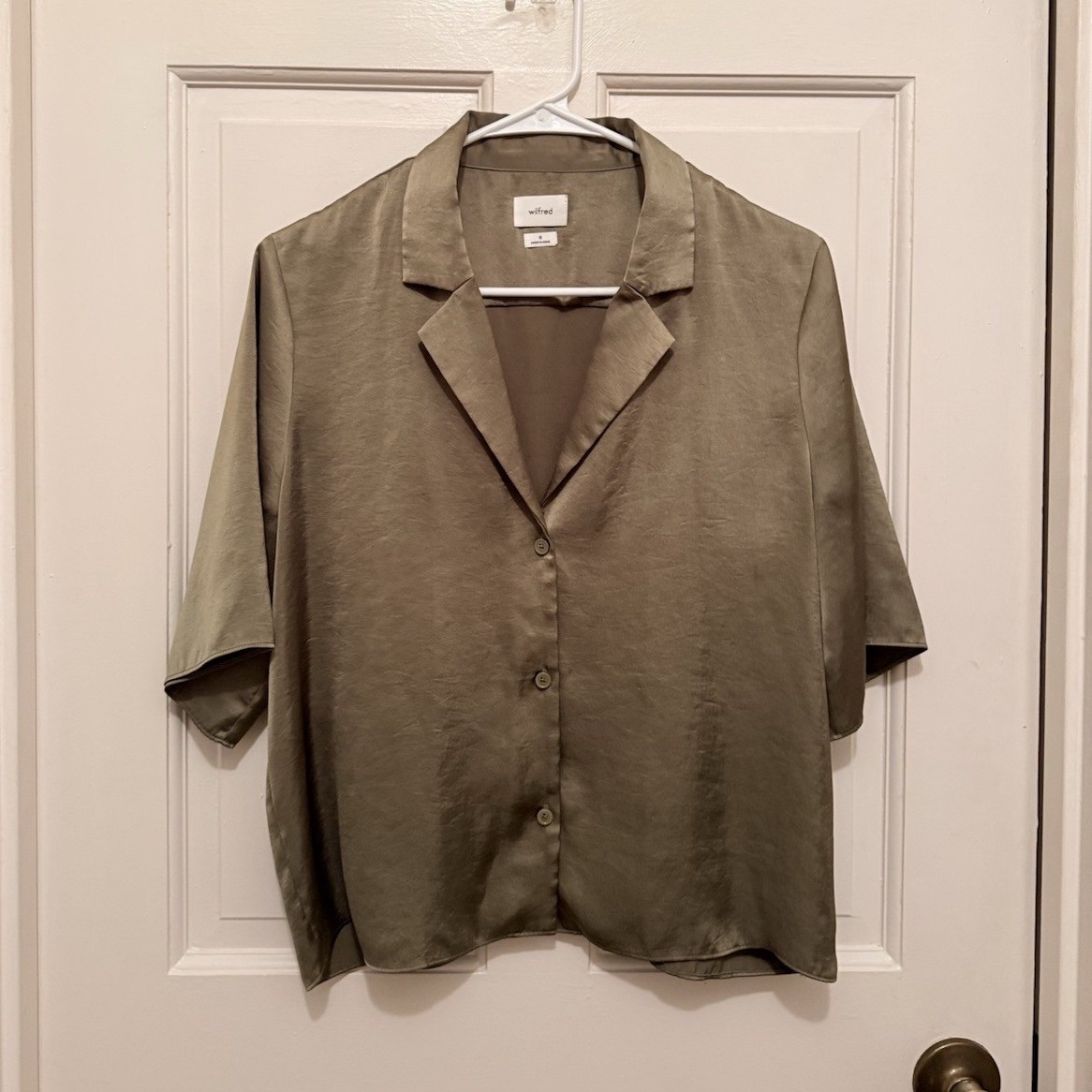 ARITZIA Wilfred Women’s Green Collared Short Sleeve Button-Down Blouse Size M