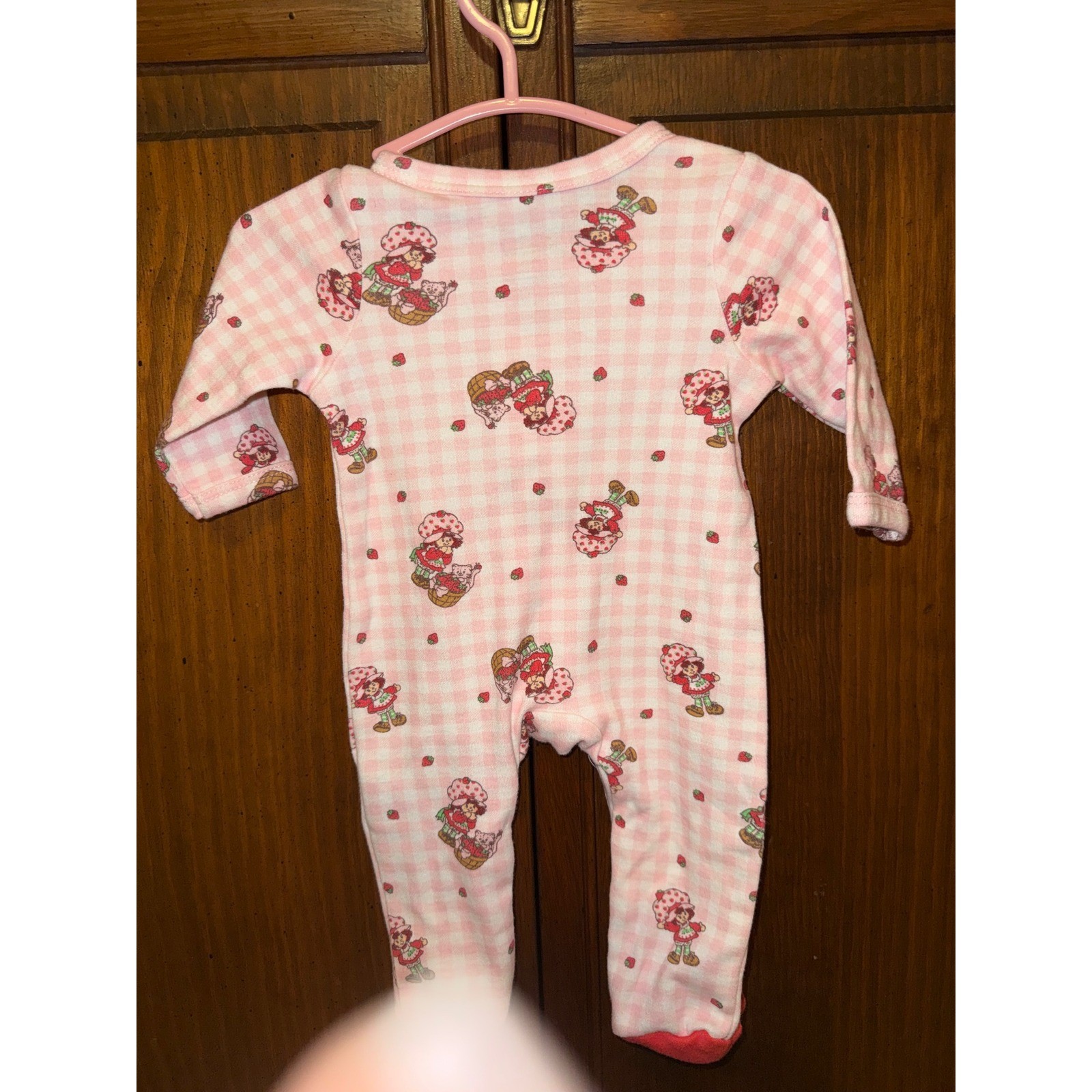 Strawberry Shortcake Pink Gingham Footed Sleeper Pajamas Newborn NB