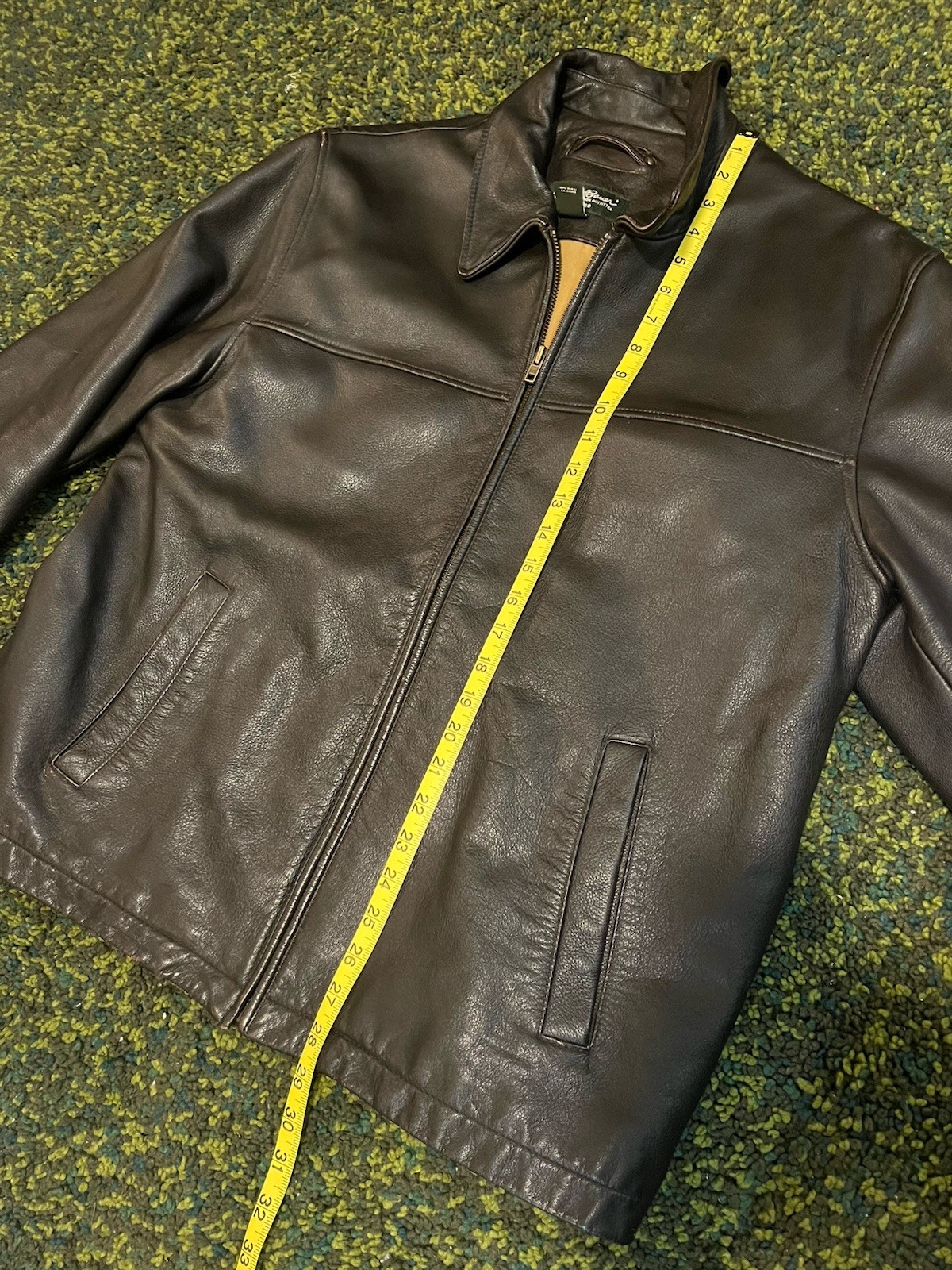 Eddie Bauer Men’s Brown Leather Full Zip Lined Jacket Point Collar Size L