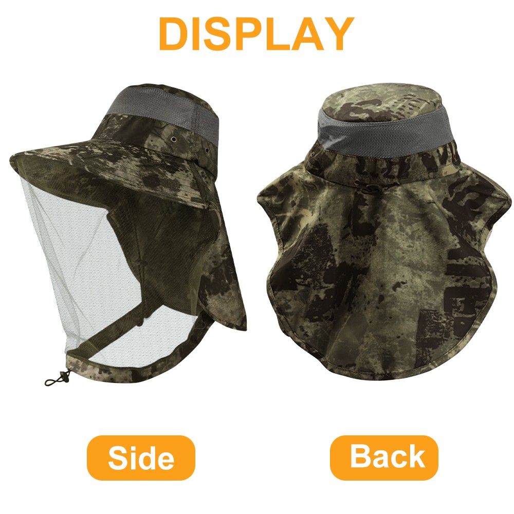 Outdoor Mosquito Sun Hat with Head Net & Neck Flap Wide Brim Cap UV Protection
