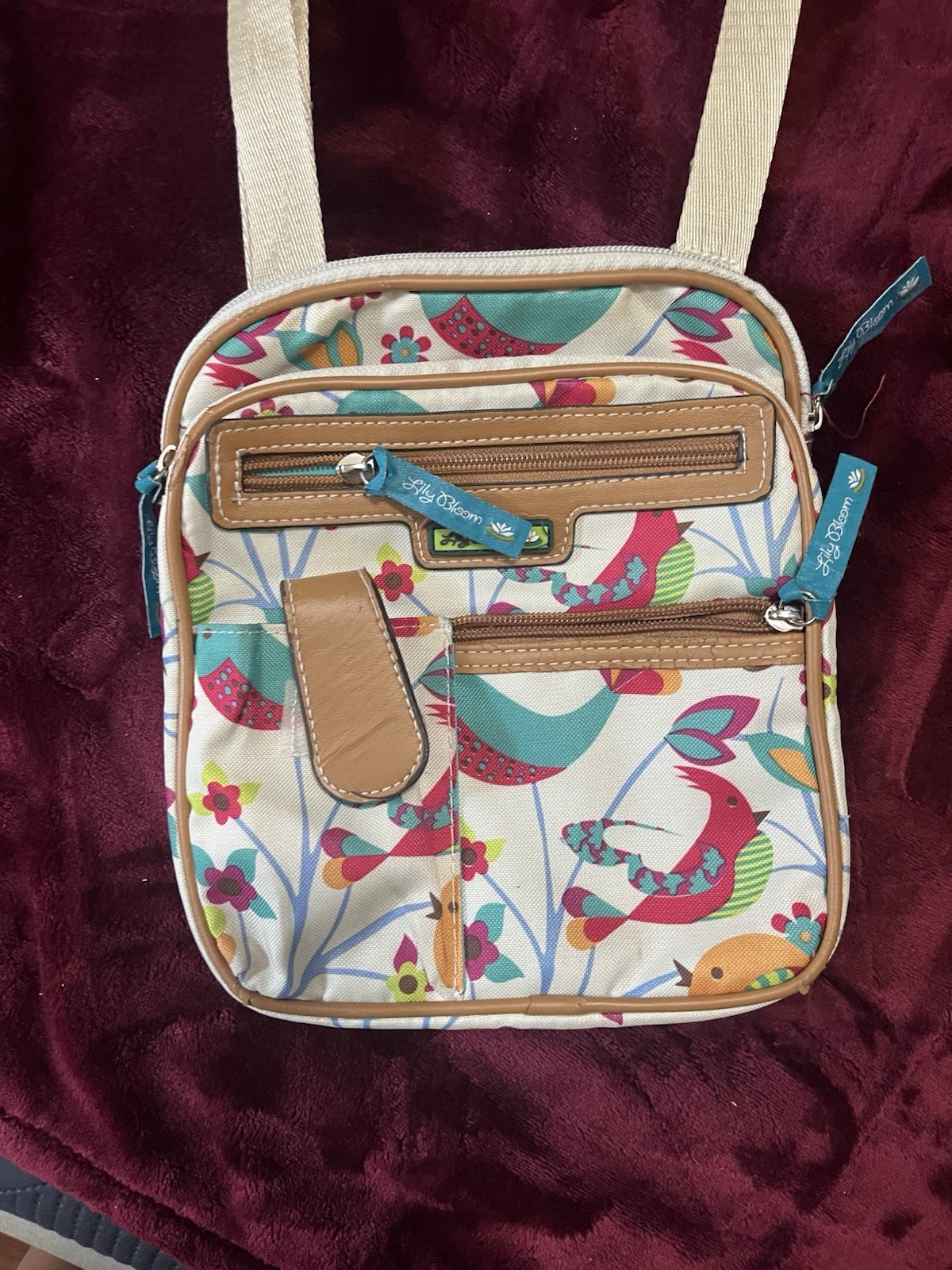 Lily Bloom Women’s Multicolor Bird Floral Crossbody Zip Closure Lined Pockets