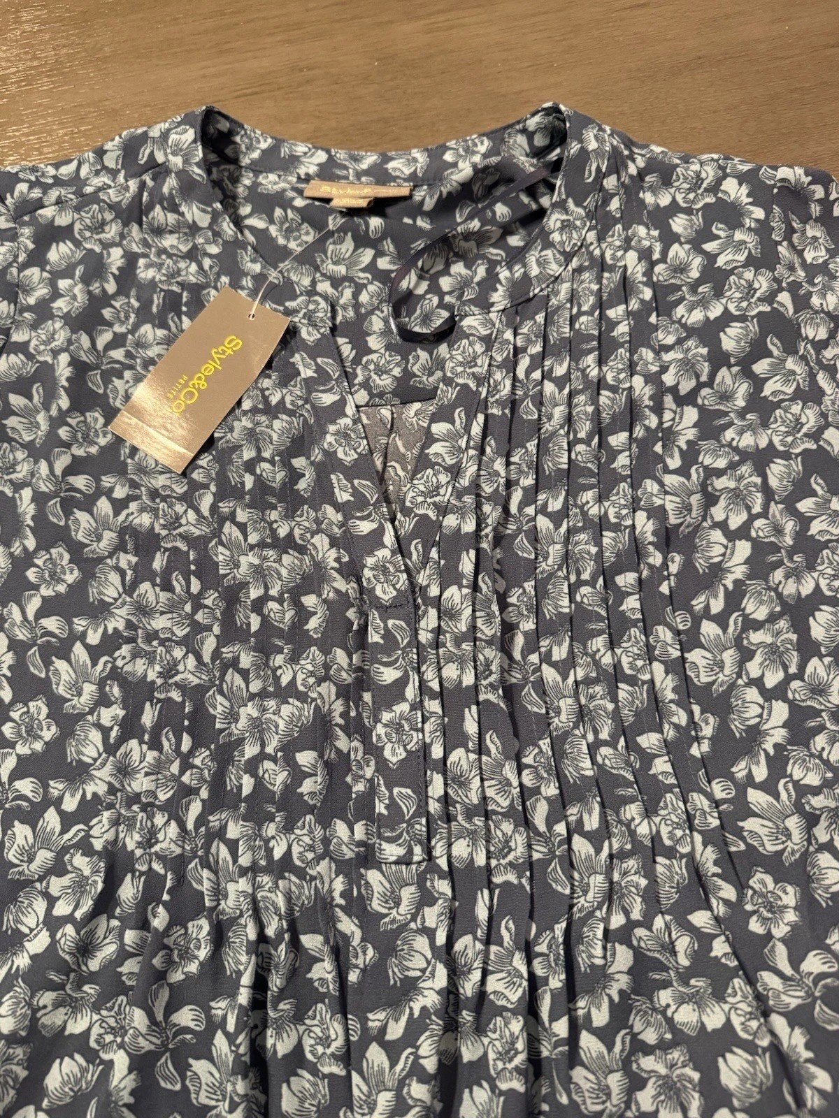 Petite-LARGE •Style & Co. women’s long-sleeve floral pintuck-yoke blouse •NWT