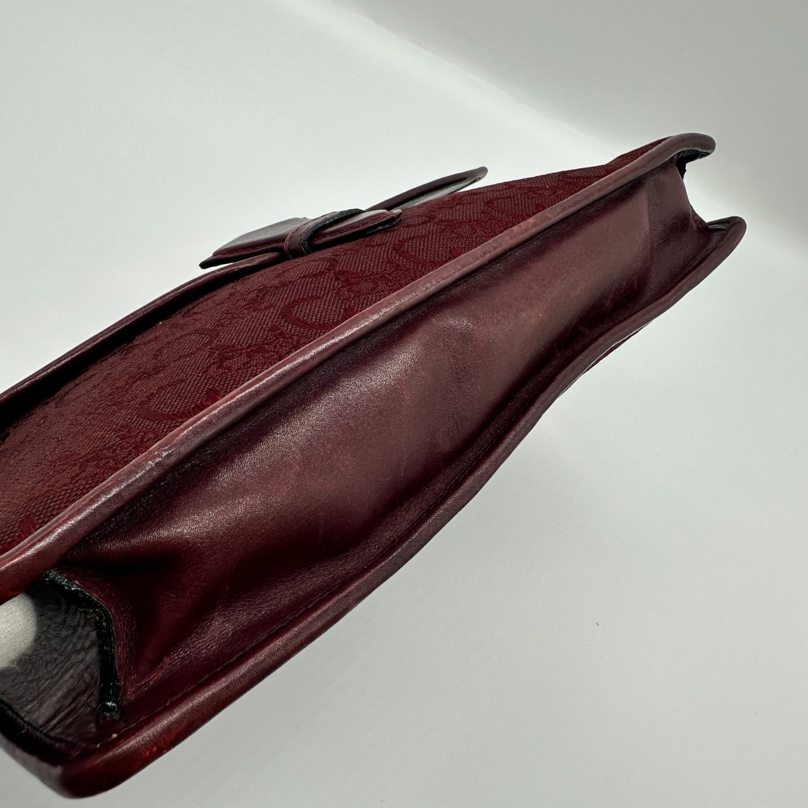 CELINE Vintage C Macadam Clutch Bag Pouch Purse Red Canvas Leather Auth Japan