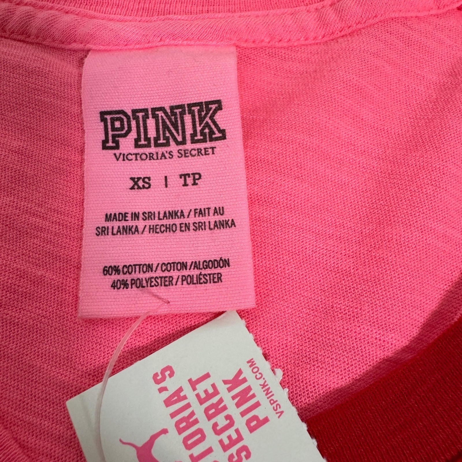 Victoria’s Secret PINK Long Sleeve V-Neck T-Shirt 2 Pack Red Neon Pink XS NEW