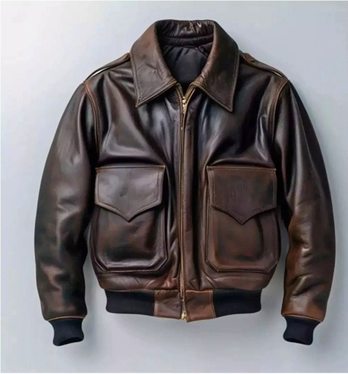 Men’s A-2 Aviator Air Force Real Leather Bomber Brown Vintage Distressed Jacket