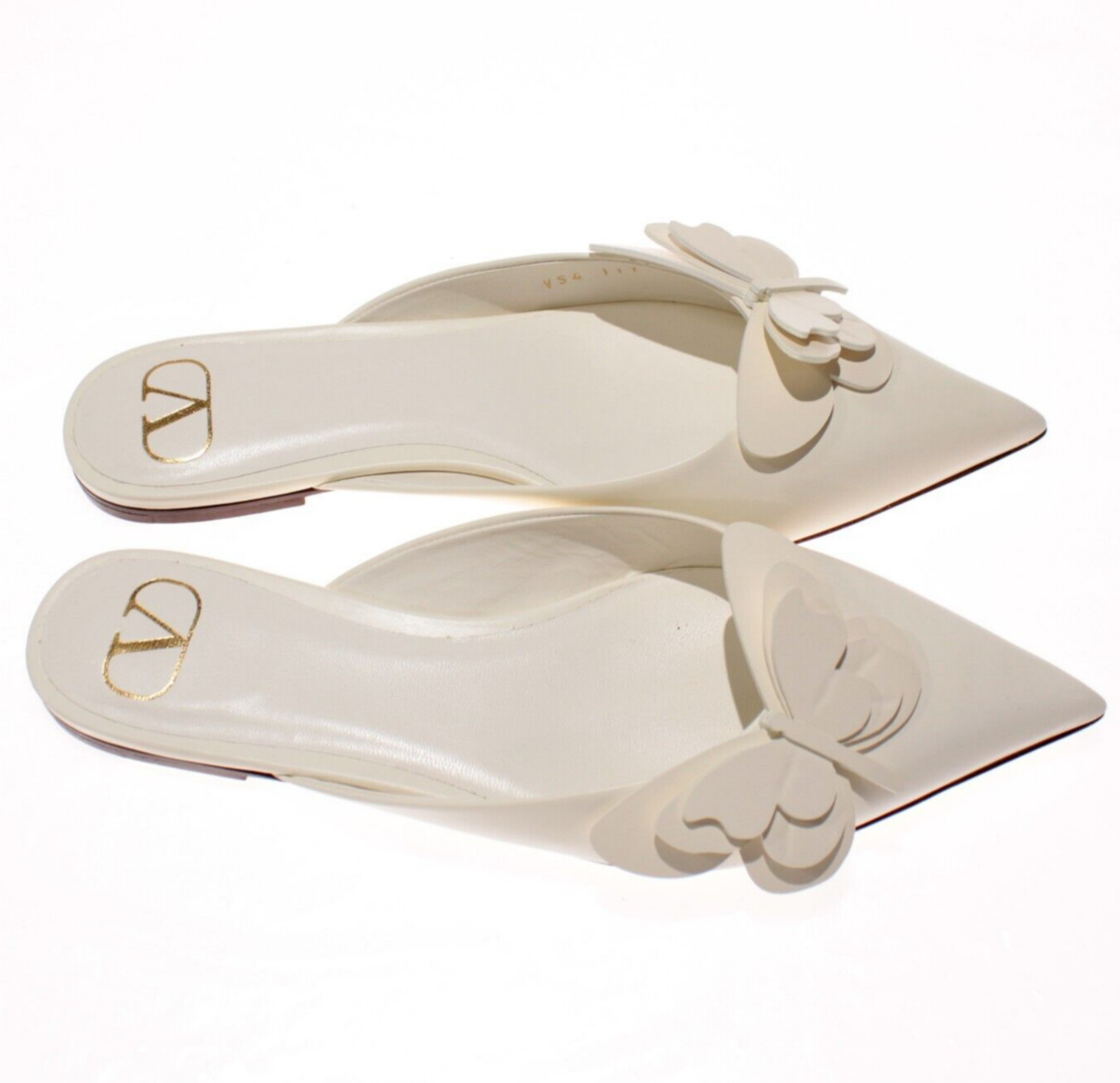 Valentino NWT Flat Slilp-On Mules w/ Butterflies Size 37 (US 7) Solid Ivory