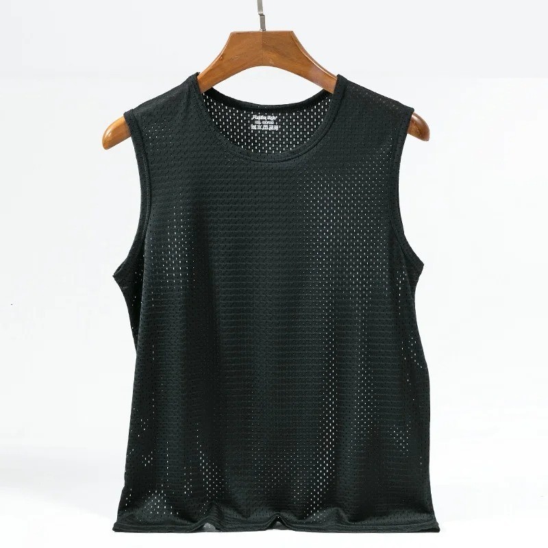 Men’s Ice Silk Mesh Tank Top Gym Stringer Fitness Vest Sleeveless Muscle Shirt