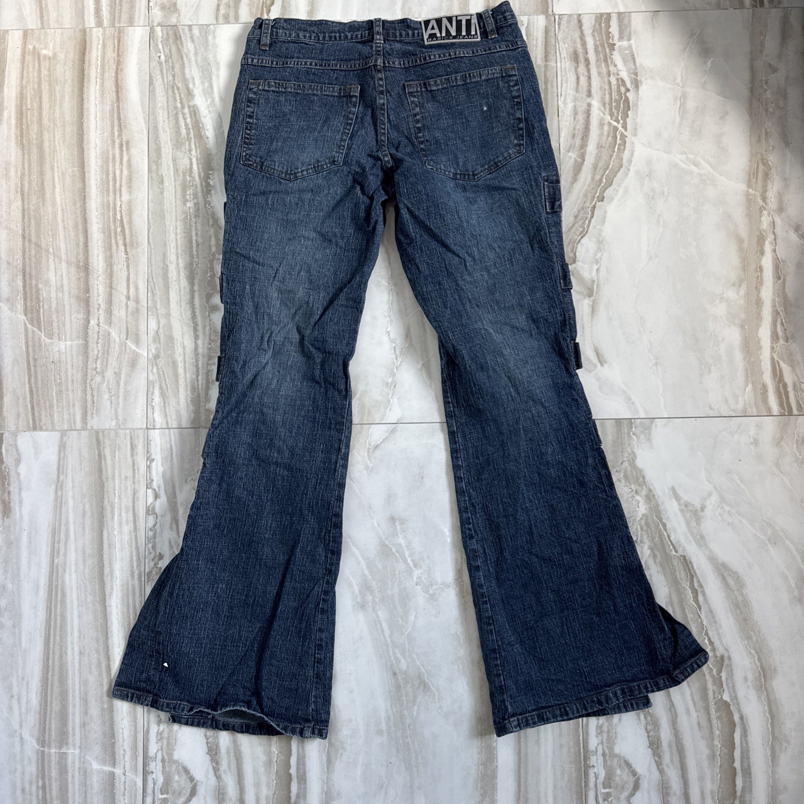 Vintage Buckle Up Side Split Leg Anti Flare Y2K Dark Wash Jeans Sz 11