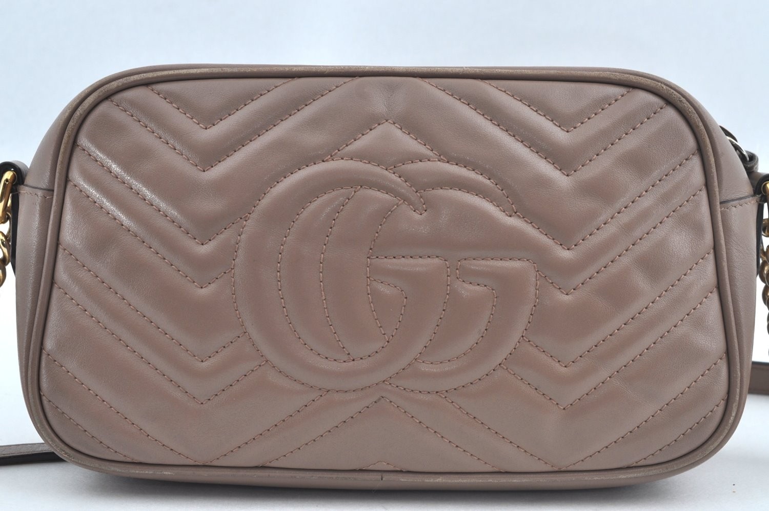 Auth GUCCI GG Marmont Chain Shoulder Cross Body Bag Leather 447632 Beige AA174