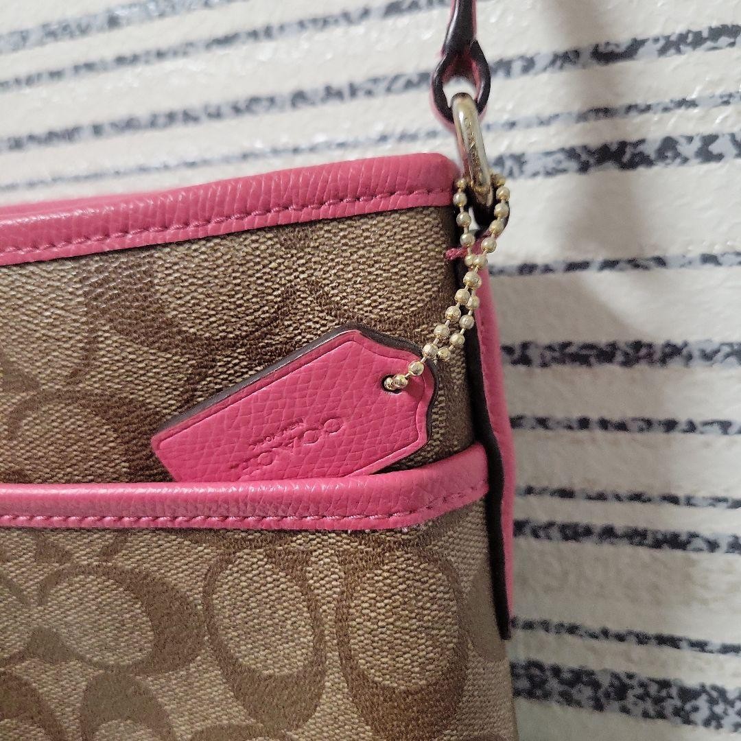 COACH Logo Pattern Shoulder Bag Beige Pink Synthetic Fiber Women’s Crossbody