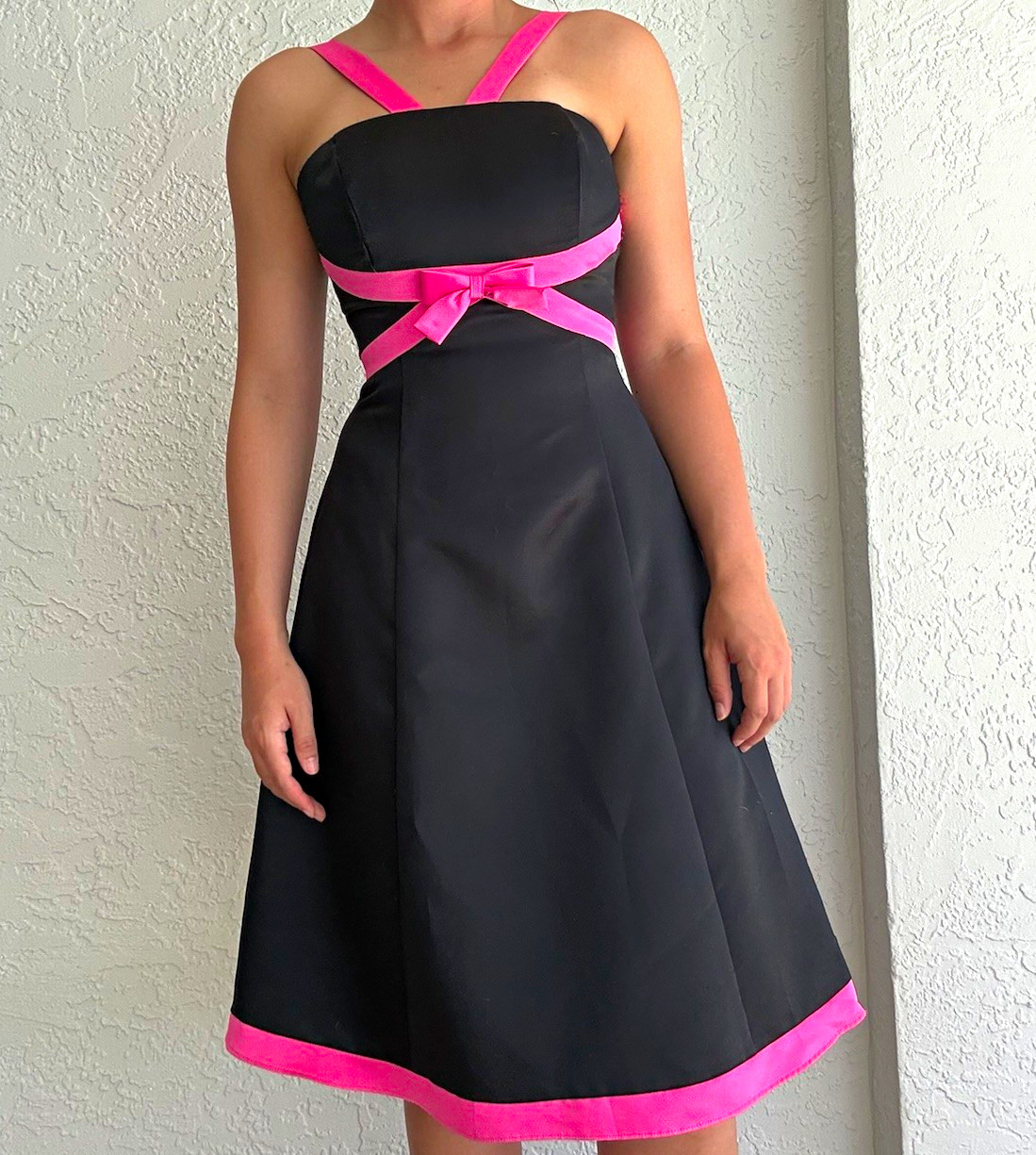 Jessica McClintock Gunne Sax Girls 5 Formal A-Line Black Pink Satin Dress