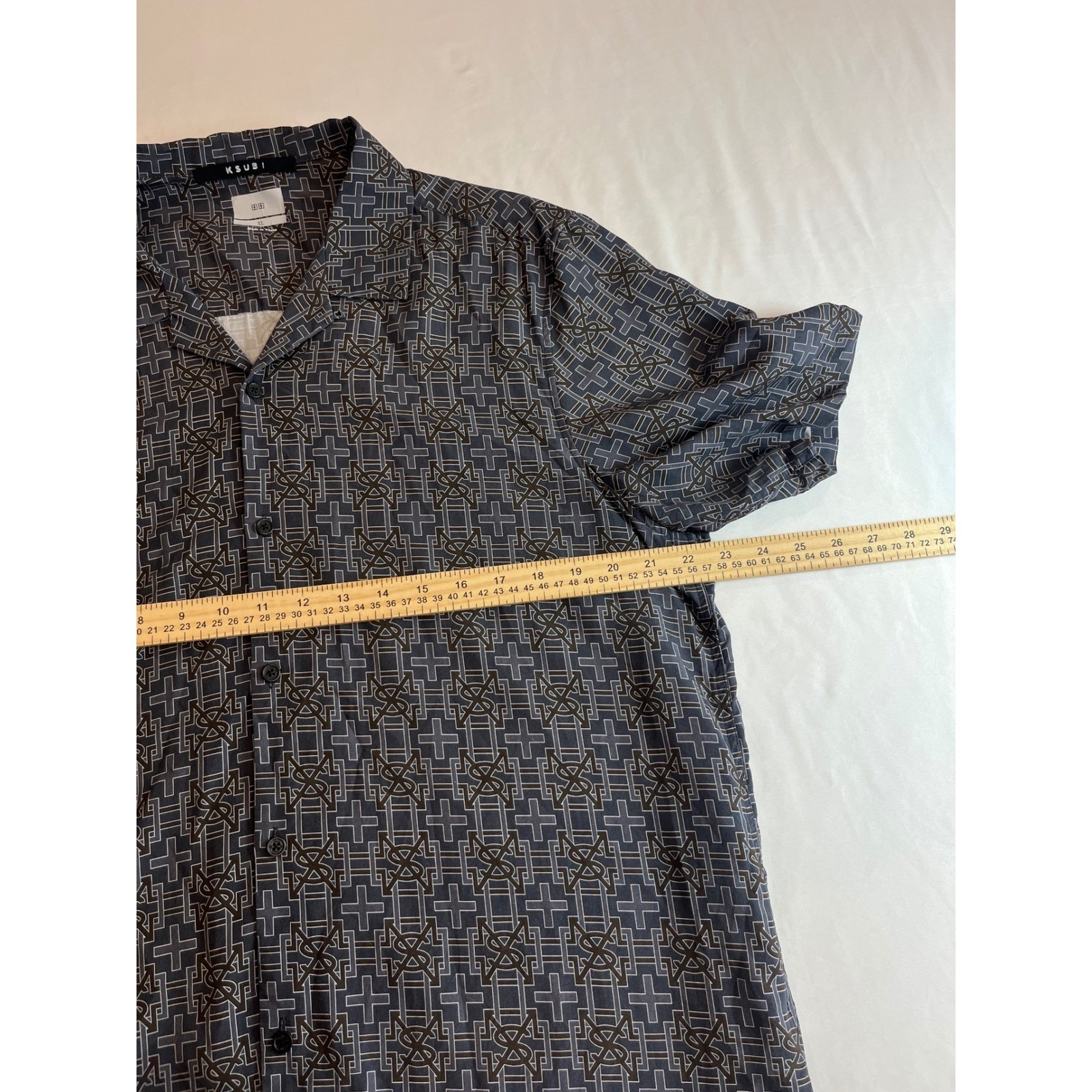 Ksubi Mens Monogram Print Tencel Short Sleeve Shirt Grey MSP24SH014 XL